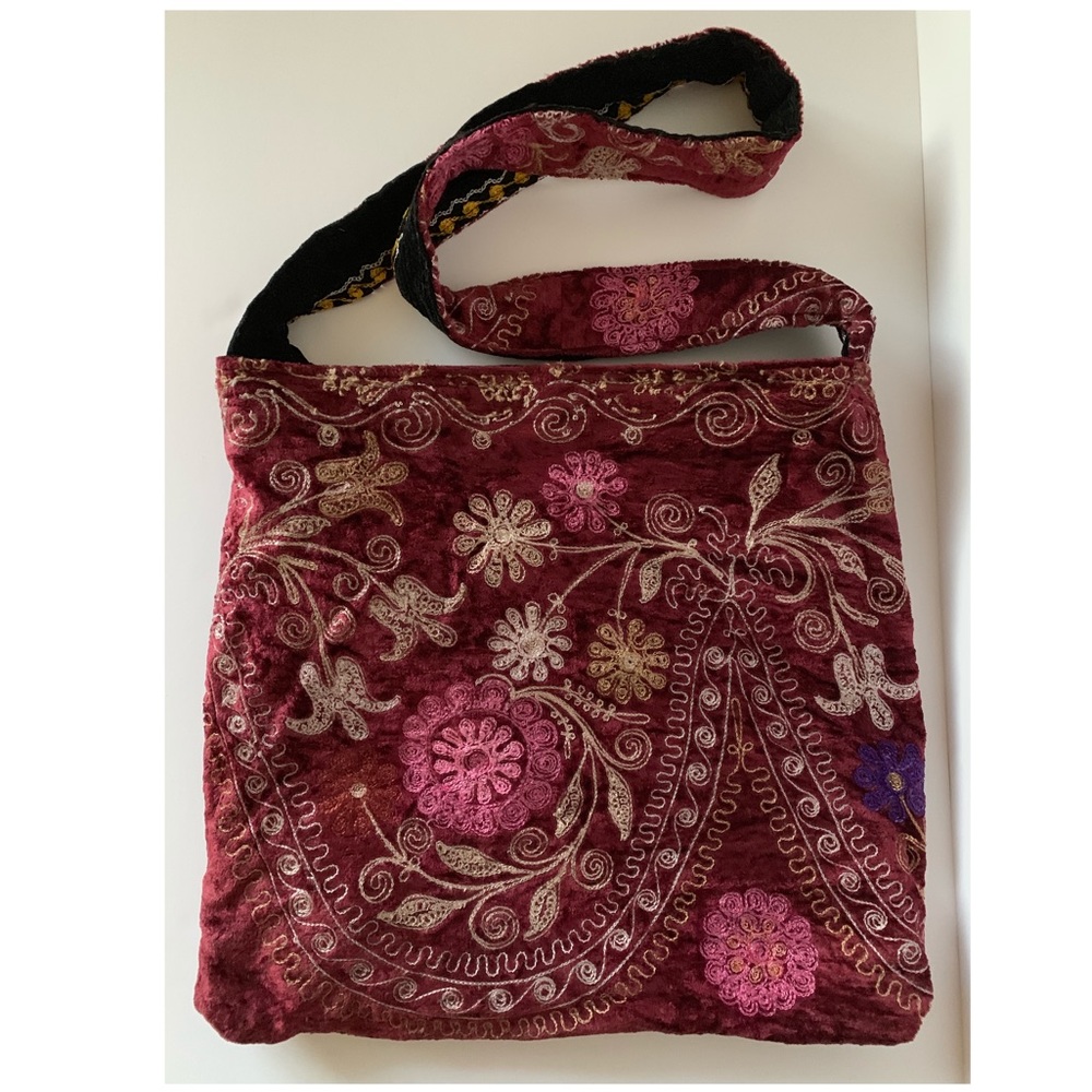 Boho Velvet Embroidered Reversible Crossbody